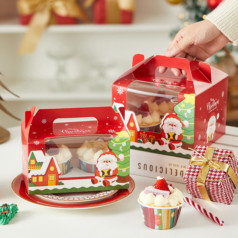 2025圣诞节纸杯蛋糕装饰6粒装包装盒马芬杯圣诞甜品礼物杯子礼盒