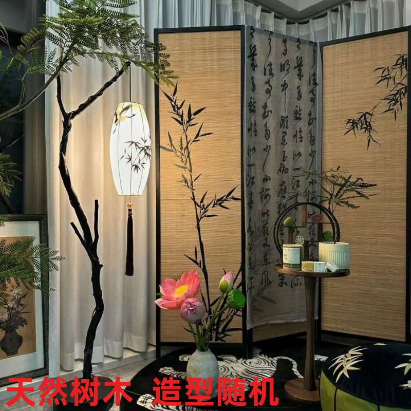 灯落地灯树枝氛围茶室灯禅意风钓鱼客厅款复古中国新灯笼布艺中式