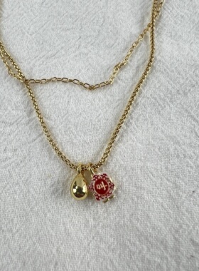 欧美外贸 T系列 金色双层logo金属豆吊坠双层项链项饰女