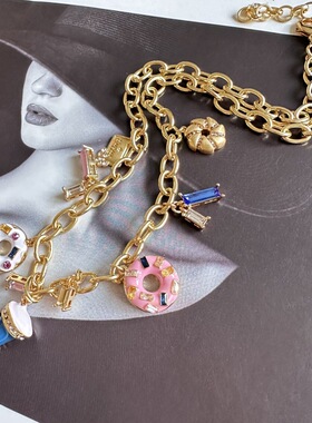 高品质KS时尚彩色珐琅釉饼干甜品甜甜圈咖啡杯冰淇淋筒个性手链女