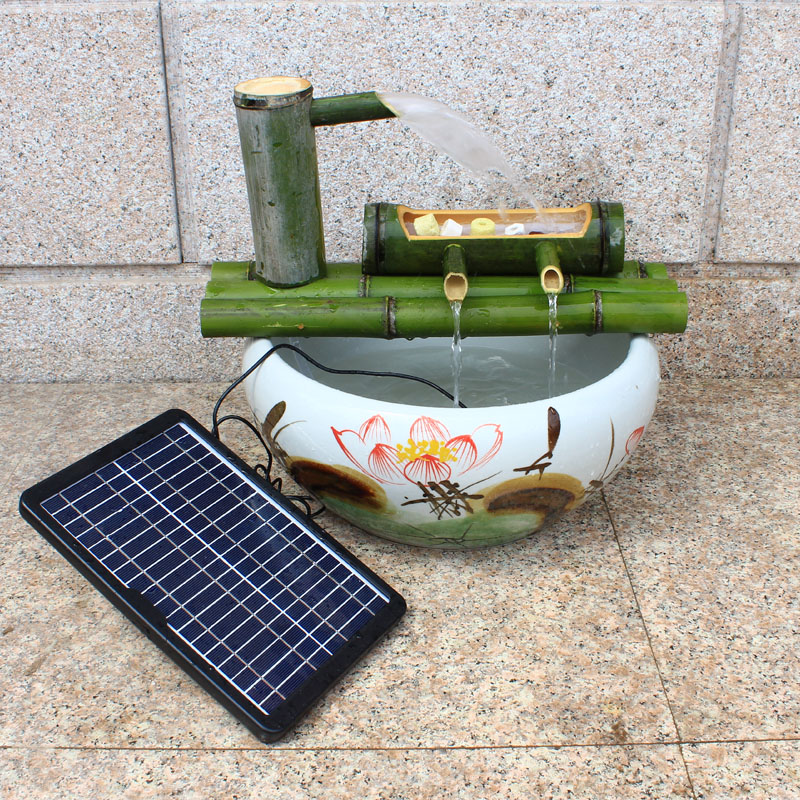 竹筒流水器太阳能水泵竹子庭院