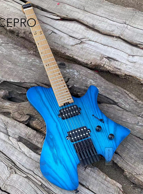 爱艺思/Acepro Guitar白蜡木琴体蓝色无头电吉他不锈钢品丝24品