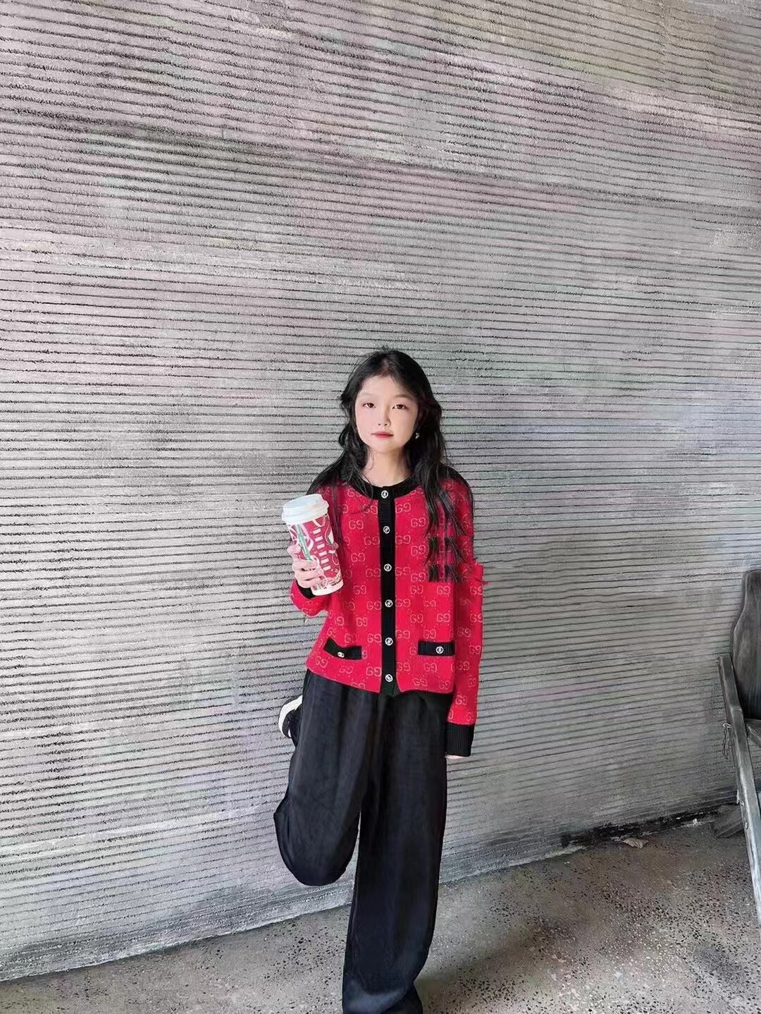 女童小香红色开衫外套学生长袖时尚毛衫中大童春秋季甜美童装新潮