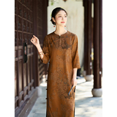 大码 改良旗袍裙 日常真丝连衣裙 40姆米葡萄呢香云纱中式 2026新款