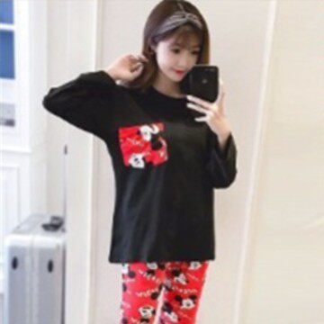 长袖睡衣女春秋加大码睡衣女夏韩版可外穿女士睡衣加肥家居服套装