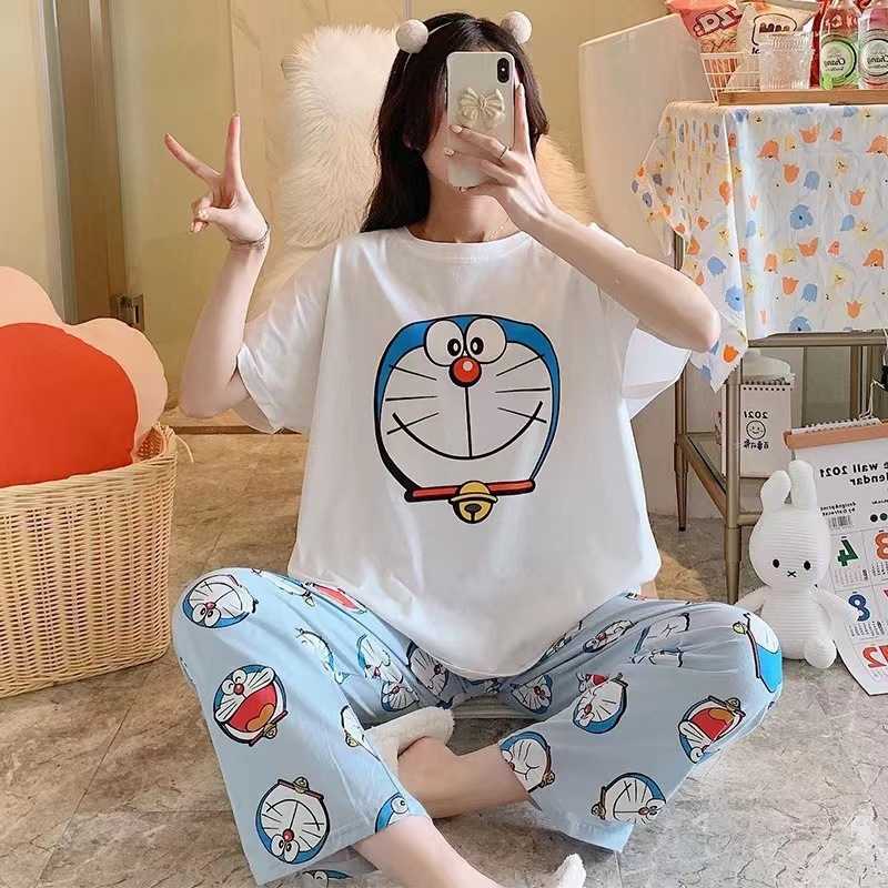 外贸新款韩版卡通睡衣女短袖长裤可爱少女士可外穿家居服春秋套装