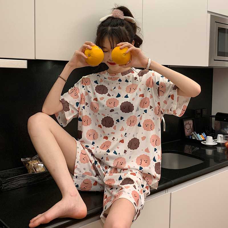 外贸睡衣女夏季薄款短袖卡通少女学生夏天宽松睡衣女士外穿家居服