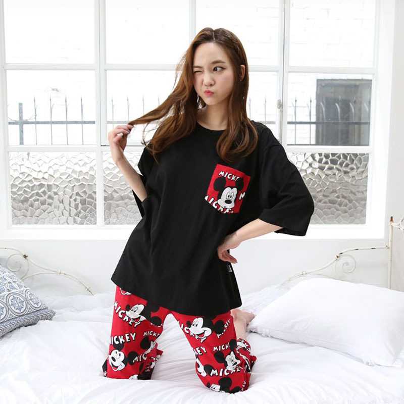 短袖卡通米奇睡衣女夏七分裤秋冬家居服女套装厂家销热销