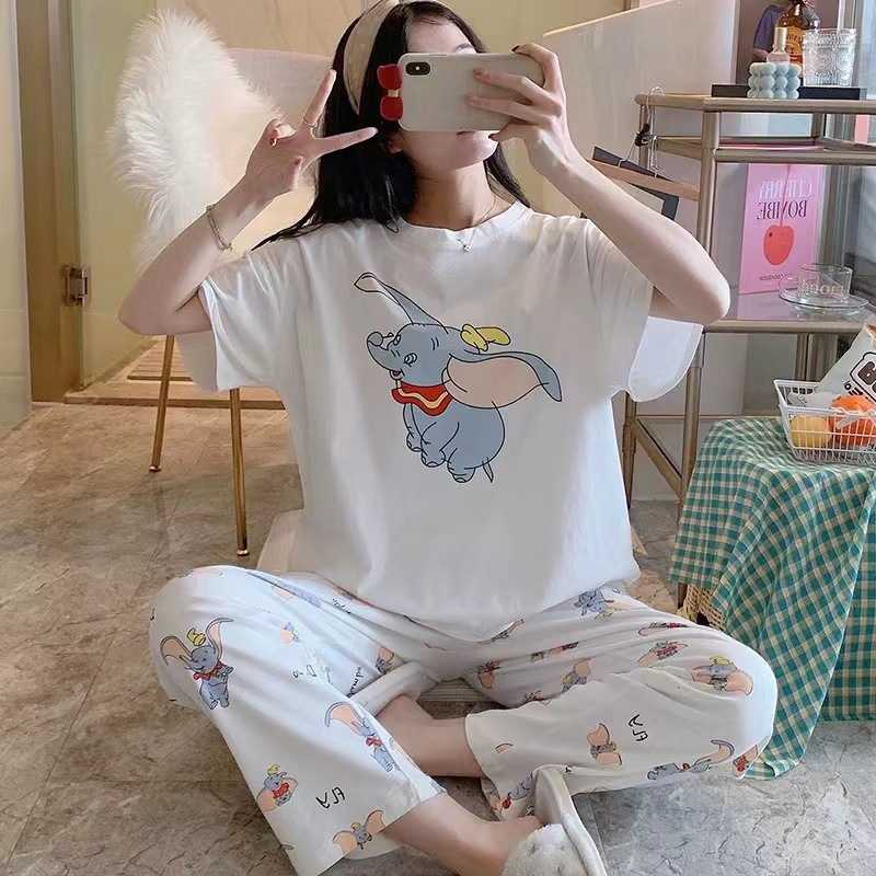 外贸直供夏季新款睡衣女东南亚套装短袖长裤卡通可外穿家居服