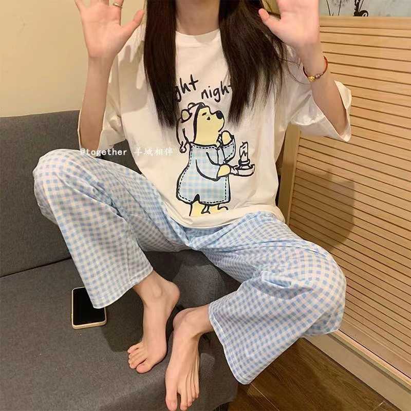 外贸直供夏季新款睡衣女东南亚套装短袖长裤卡通可外穿家居服