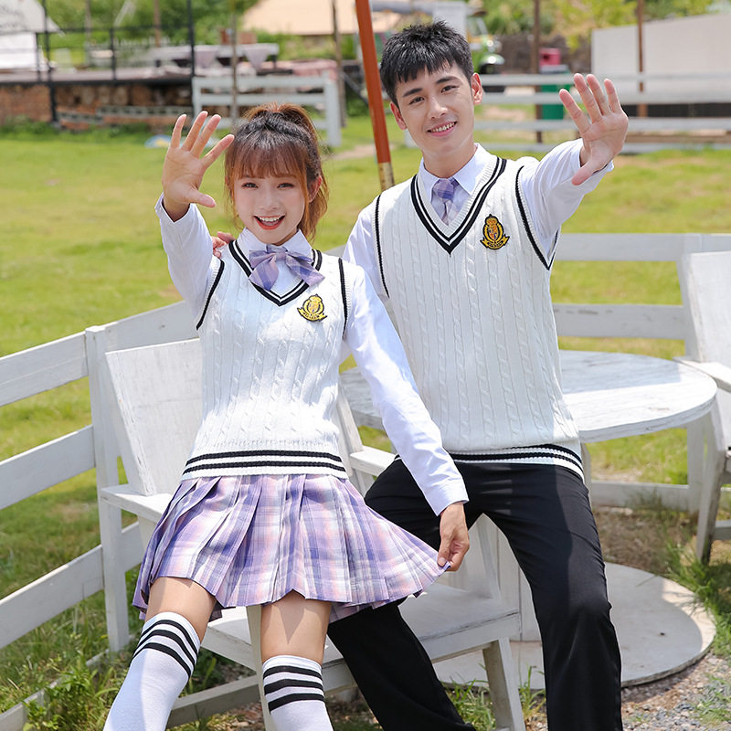 初中小学生高中生校服韩版学院风班服jk制服棉春秋季毛衣背心套装
