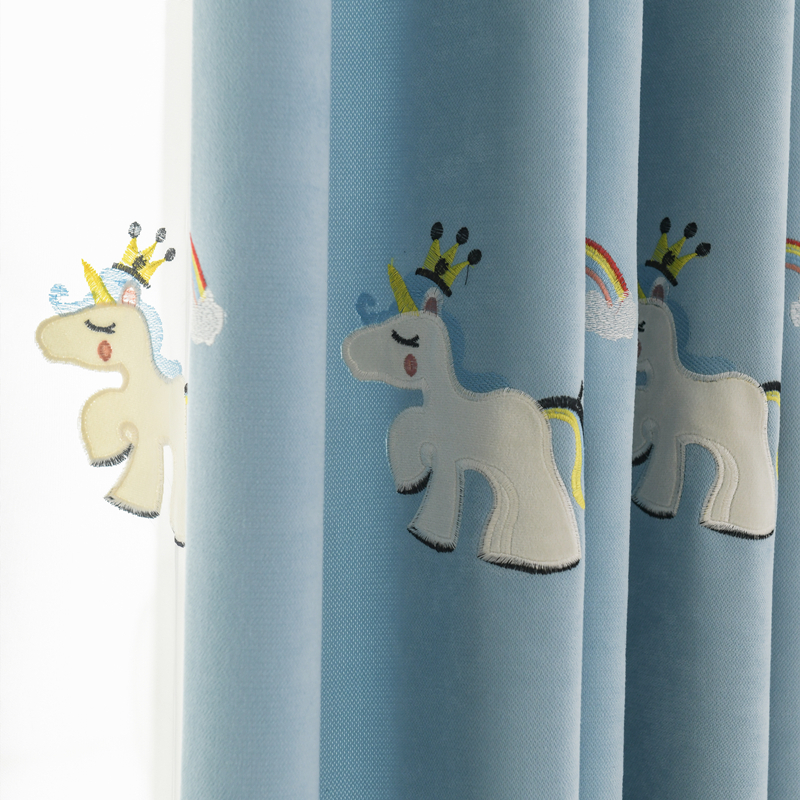 儿童房可爱卡通绣花窗帘韩式男孩女孩小孩卧室飘窗窗帘布定制成品