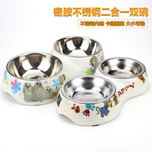 卡通密胺不锈钢防滑饮水碗狗狗食盆1