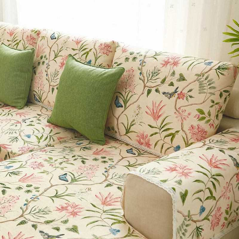 防猫抓沙发罩笠定做全包沙发套垫巾全盖布艺防滑四季通用美式花鸟