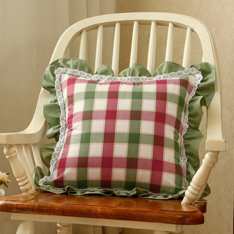 花边抱枕靠枕套垫美式英伦格子汽车沙发护腰现代简约X田园可定制