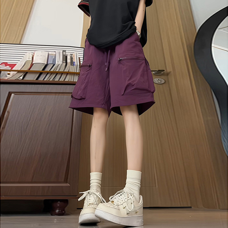美式工装休闲速干短裤男女2025夏季新款大口袋宽松运动五分裤子