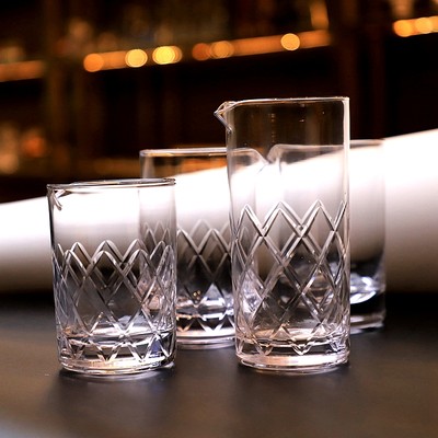 酒吧器皿日式调酒搅拌杯 Mixingglass 水晶刻花调酒混合器 调酒杯