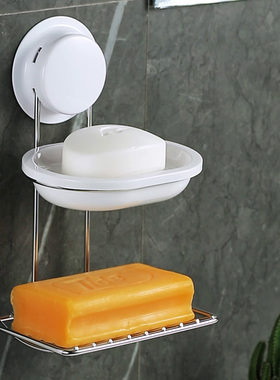 嘉宝吸盘卫生间香皂盒浴室不锈钢双层沥水香皂架肥皂盒免钉皂托