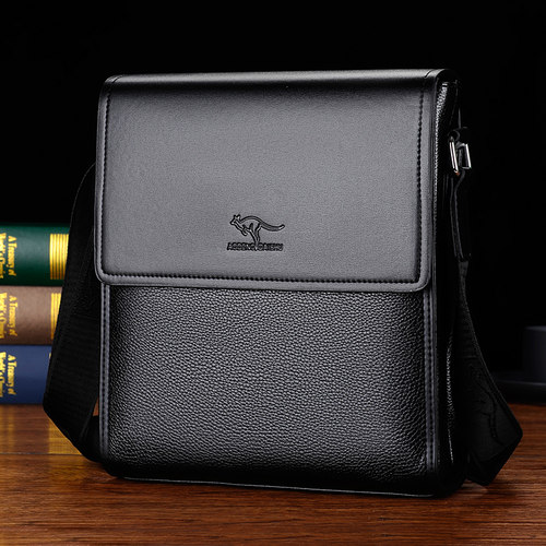 男包单肩斜挎竖款二层真皮