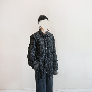 夜刻原创设计暗黑废土风格衬衫外套帅气低奢解构线条撕破小众开衫