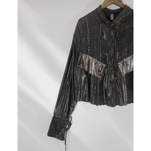 夜刻原创设计叠层爆裂抽褶撕破扭曲衬衫开衫外搭朋可暗黑金属垂
