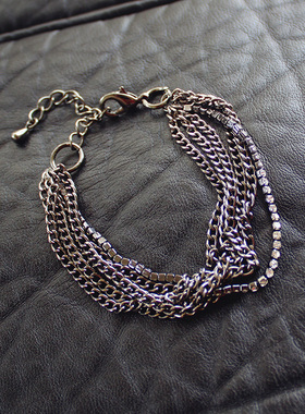 夜店满钻多层配饰朋克风女士手环