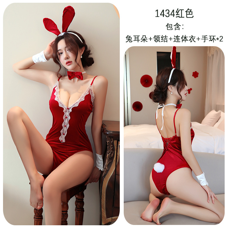 蜜桃猪猪内衣诱惑深v吊带兔女郎性感睡衣连体小胸cos制服套装睡裙