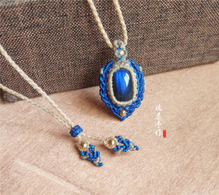 婉柔手作天然黑体拉长石项链macrame南美圆蜡线彩金蜡线高端定制