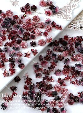 欧泊软花网红美甲立体暗色红黑系树脂蝴蝶穿戴甲装饰DIY饰品配饰