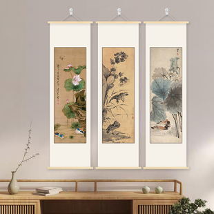 荷花莲叶鸳鸯挂画国画水墨画书房办公室玄关入户墙面背景墙装饰画