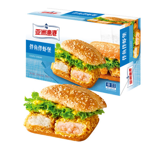 亚洲渔港伴鱼伴虾汉堡饼鱼排1盒12片虾排12片