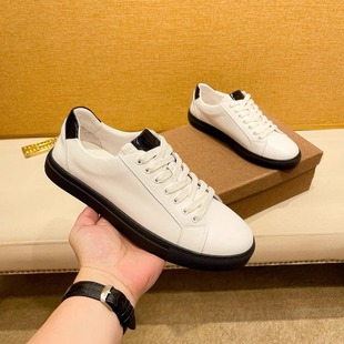 新款白面黑底小白鞋男鞋轻奢帅气百搭休闲鞋真皮透气软底休闲板鞋