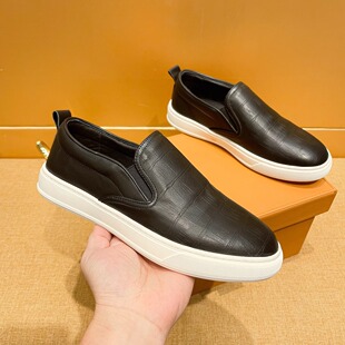 百搭透气软皮休闲鞋 头层牛皮乐福鞋 男士 潮牌一脚蹬板鞋 免系带潮鞋