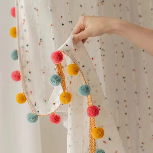 天河花边窗帘流苏全棉绒球厂家