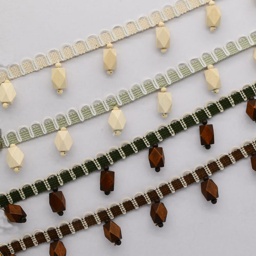 天河花边窗帘珠子原木侧边中式风