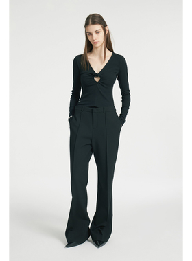 俄罗斯lim出口外贸镂空设计感高级辣妹修身长袖罗纹T恤B6 3710