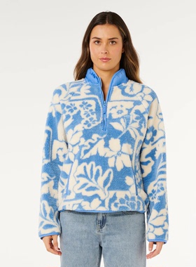 外贸原单Ri*p Curl花叶蓝调诗半拉链套头衫羊羔绒抓绒卫衣B4 2884