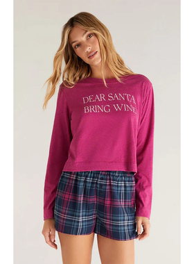 外贸原单Z Supp*ly玫色超轻薄 睡眠字母tee长袖上衣T恤柔软套头衫