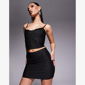 外贸原单Aso s高级气质简约设计感复古条纹显瘦a字包臀迷你裙1576