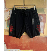 外贸原单Pac sun宽松休闲百搭透气重工玫瑰刺绣跑步五分运动卫裤