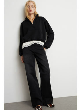 外贸原单LIM* E 水洗黑毛边高腰直筒宽松阔腿牛仔裤7073-644 1971