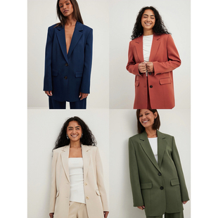 外套通勤宽肩垫肩西服上衣1470B1 D超大Oversize西装 外贸原单NA