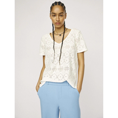 OBJ*ECT蕾丝钩花V领T恤