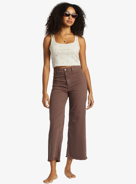 外贸原单Bil*labong Free Fall宽松休闲百搭弹力毛边高腰裤 泥紫