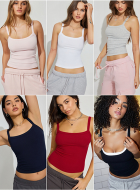 外贸原单Gar*age Kasey 短款无袖打底内搭修身低圆领罗纹吊带背心