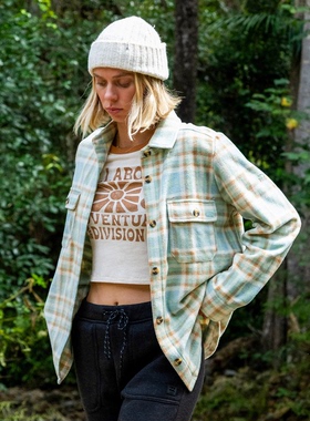 外贸原单Bil*labong森野格纹工装抓绒休闲衬衫式长袖外套C3 1896