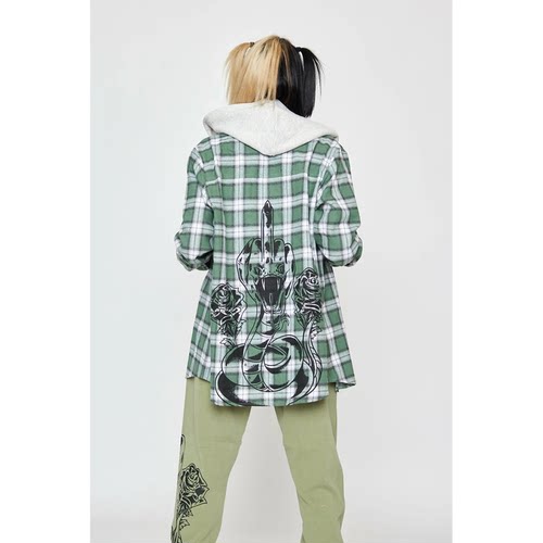 外贸原单Bro*ken破碎的承诺獠牙休闲宽松连帽法兰绒绿衬衫 1211 - 封面