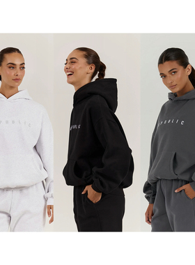 外贸原单Mus*cle Republic加绒保暖卫衣休闲宽松印花连帽上衣1558