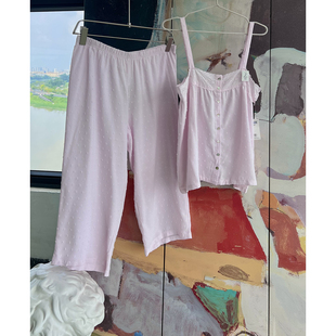 宽松性感家居服套装 ashley甜美粉色吊带睡裤 1525 外贸原单lau