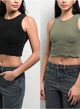 外贸原单Fre*eworld Laney GreenWash无袖美式简约短款工字背心C1